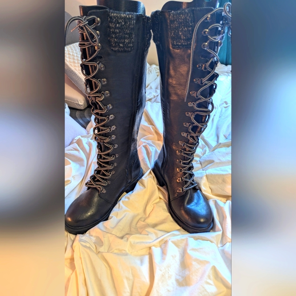Torrid Wide Calf Black Combat Lace-Up Boots